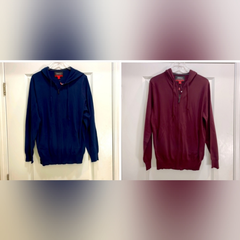 Kenneth Cole Awear-Tech Navy Zip Front Cardigan with Hoodie